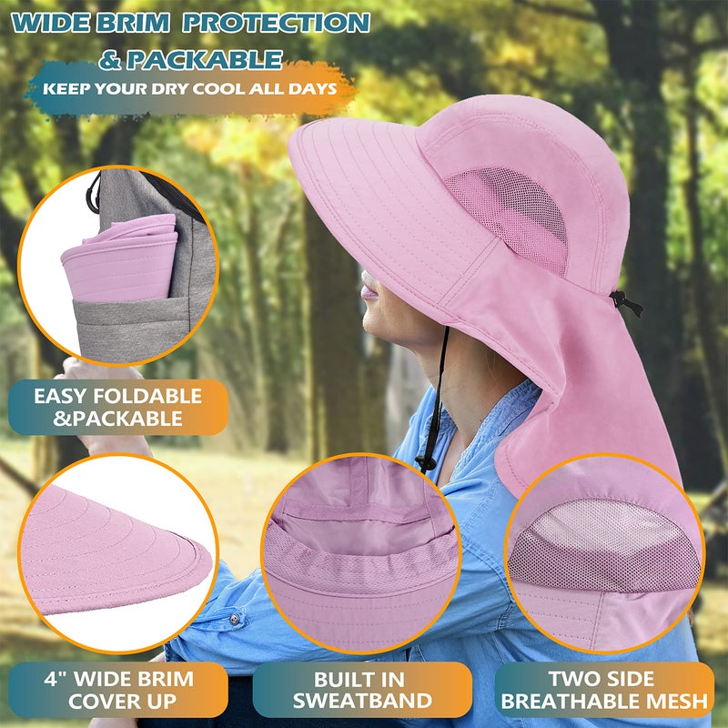 Solaris Sun Hat with Neck Flap, UPF 50 Sun Protection Lightweight Sun Cap for Men Women, Wide Brim Hat for Fishing Hiking Beach Safari, Pink - Image 4